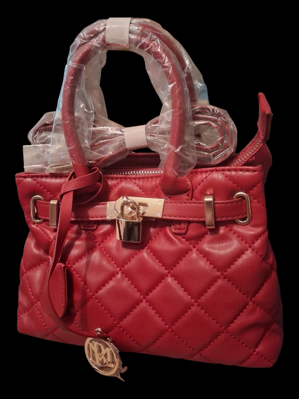 Badgley Mischka Red Quilted Top-Handle Satchel with Gold Hardware - Picture 2 of 7